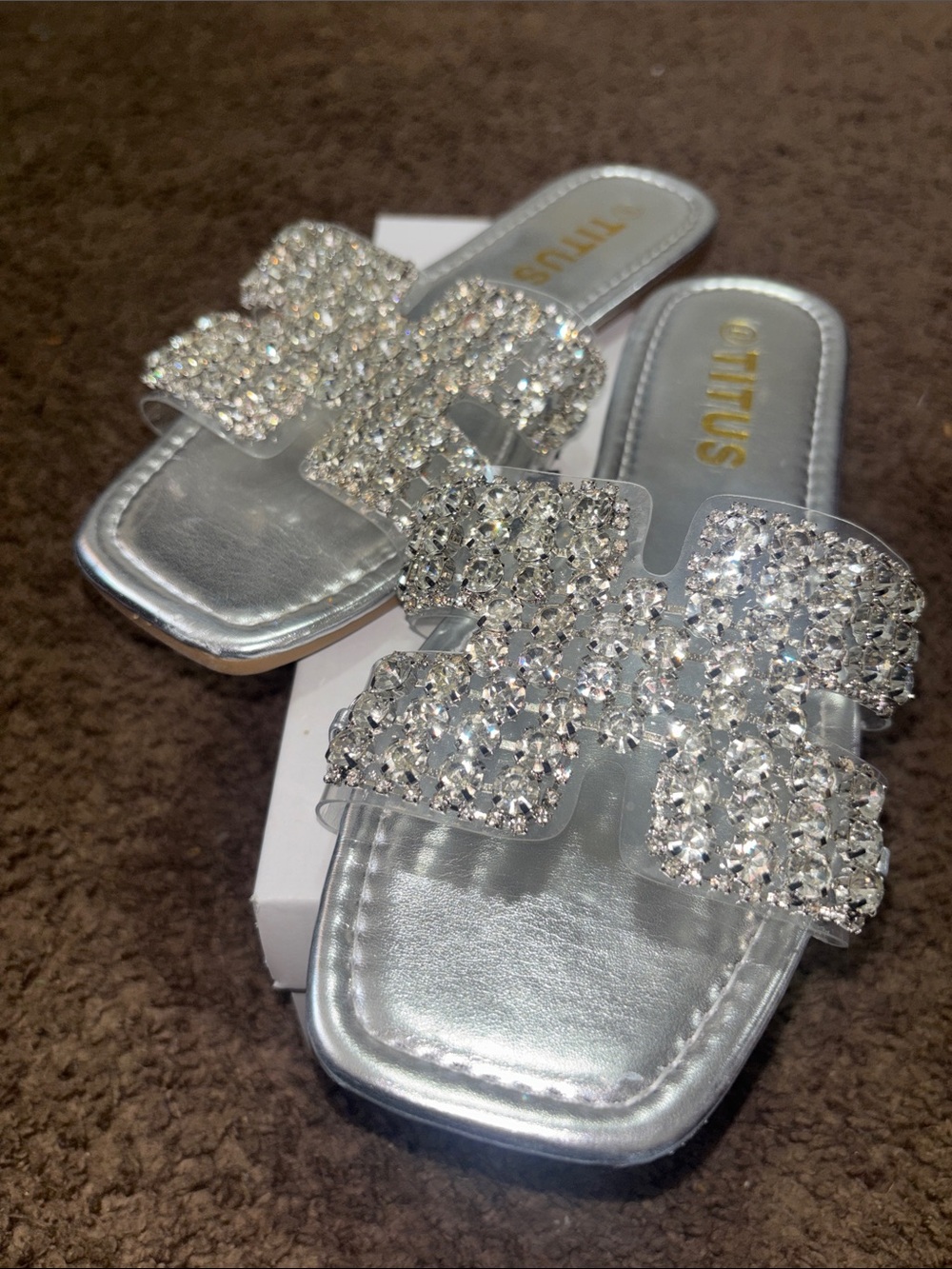 Lucy Silver Crystal Embellished Slide Sandals
